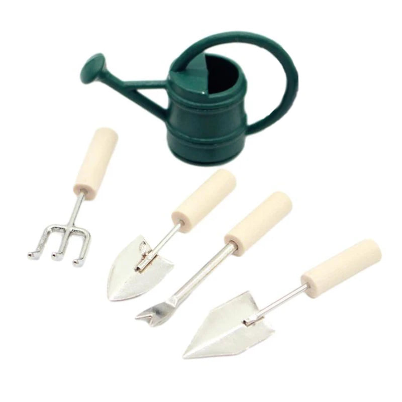 1:12 Dollhouse Miniature Garden Tool Watering Can Farm Tools Gardening Set Kettle Shovel Fork Outdoor Courtyard Model Decor Toy
