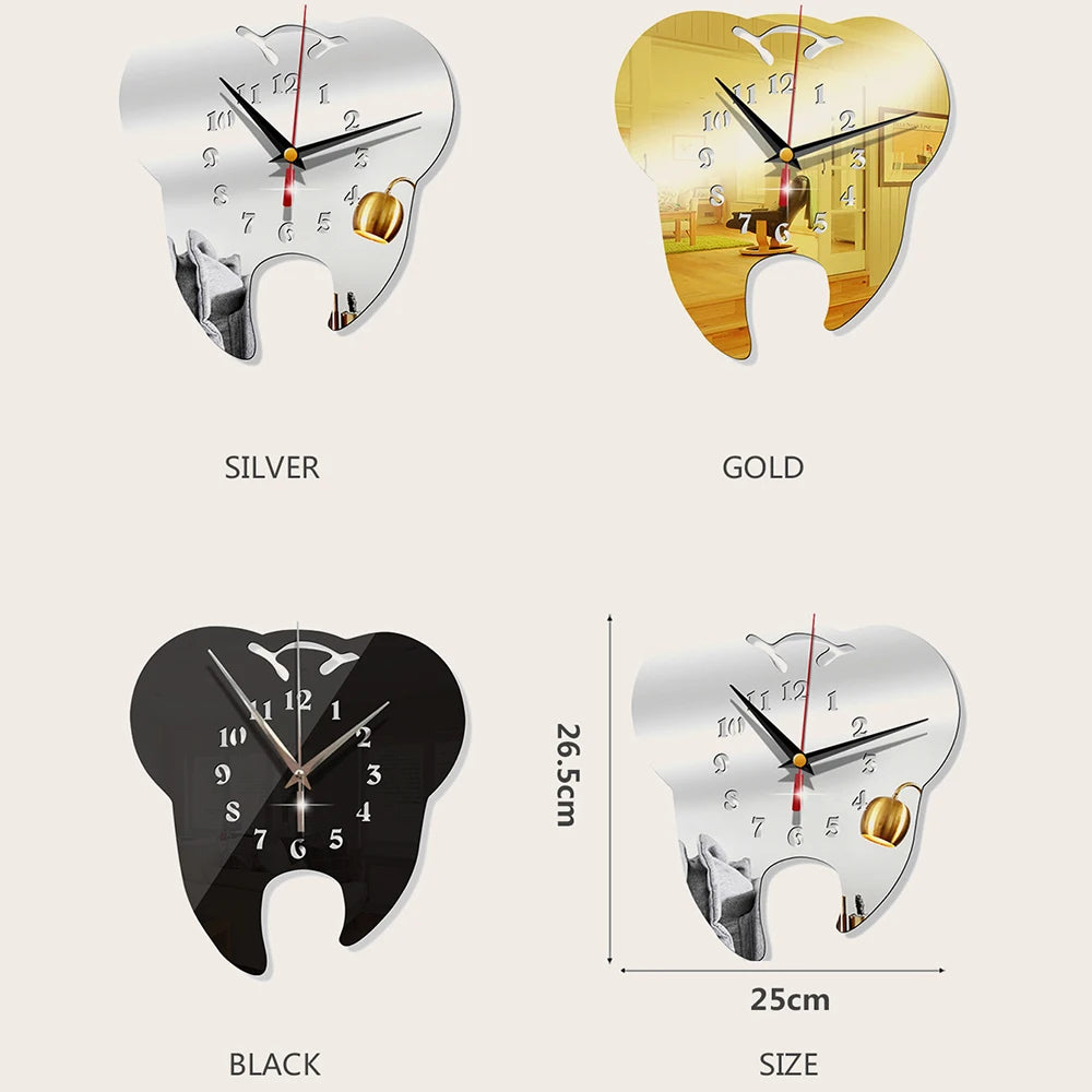 Creative Teeth Mirror Wall Clock TV Backdrop Personality Modern Mirror Clock Wall Stickers Home Decor Hanging Clock