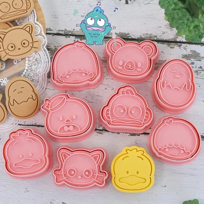 8pcs Sanrio Hangyodon Cookie Molds Cutters 3D Flower Shape Plastic Pressable Biscuit Mold Cartoon Cookie Stamp Kitchen Baking