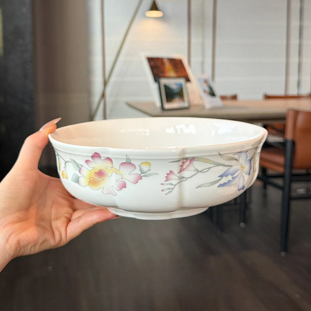 Floral Ceramic Dinner Set French Style Plates Oval Serving Bowls Unique Artistic Tableware For Daily Home Use Dining