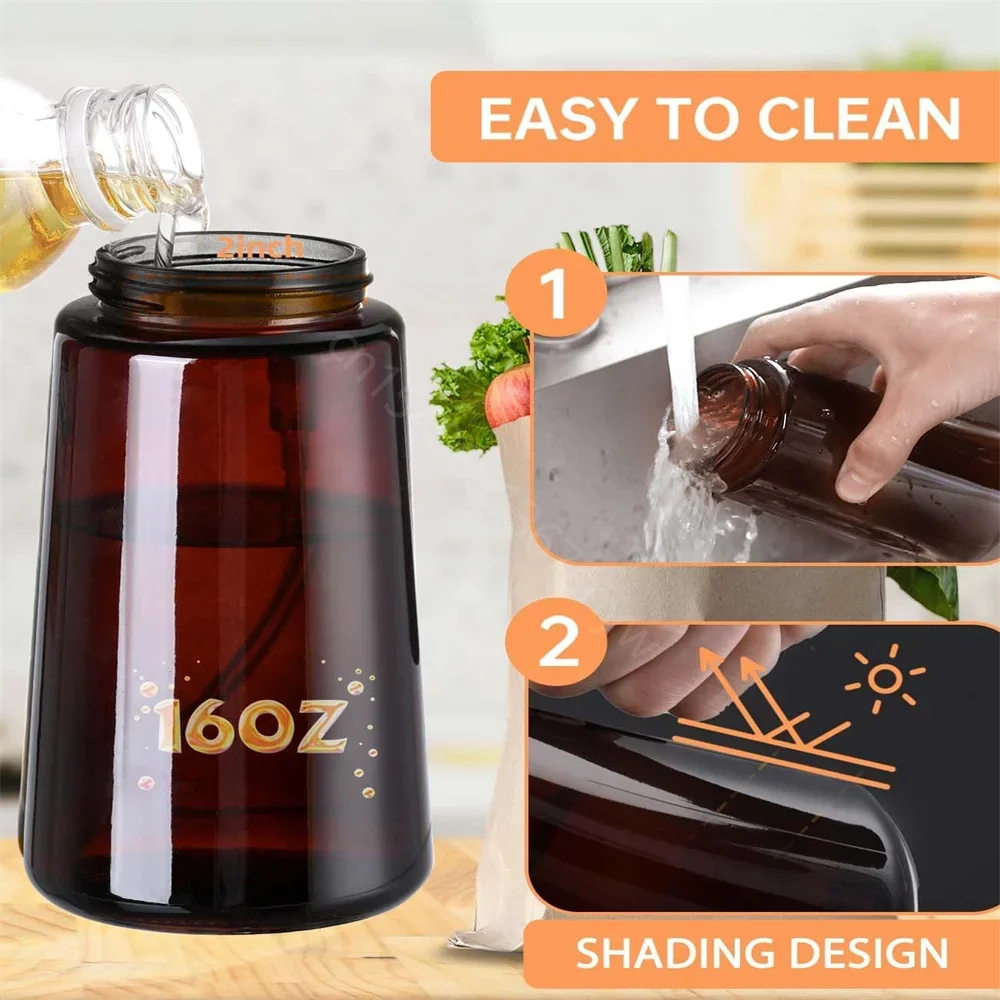 16oz/470ml 2-in-1 Brown Glass Oil Dispenser Sprayer Leakproof Olive Oil Sprayer Bottle for Cooking Air Fryer BBQ Baking Salad
