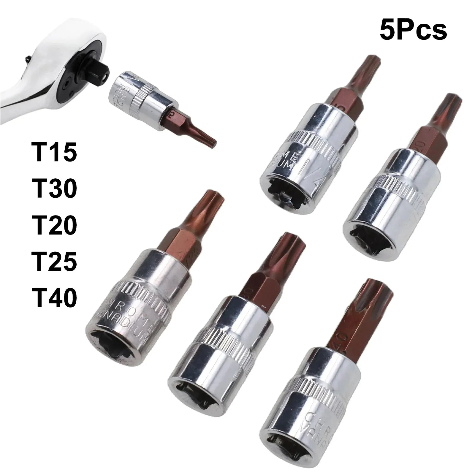5 Pcs Torx Screwdriver Bits 1/4 Inch Drive Socket Head Tools T15 T20 T25 T30 T40 Socket Wrench Adapter Hand Tools