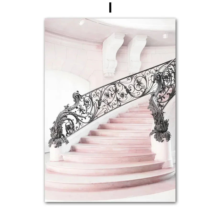 Pink Sakura Spring Paris City Landscape Rose Peony Canvas Paintings Poster Wall Art Pictures for Living Room Bedroom Home Decor