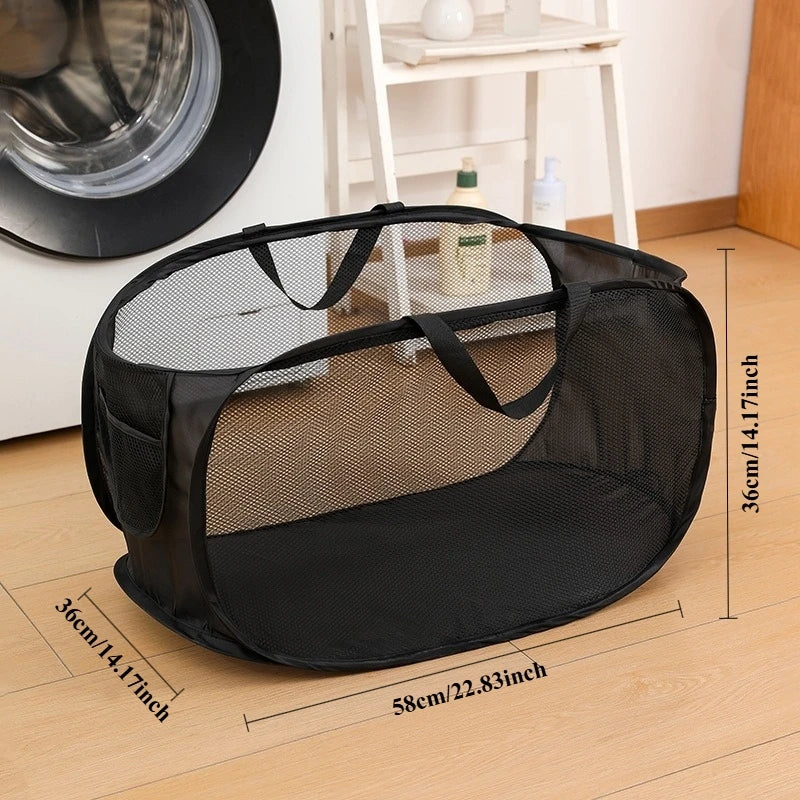 Large Capacity Laundry Basket Foldable Mesh Storage Bag For Dirty Clothes Organizer In Bathroom Washing Room Home Use