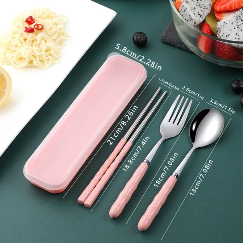 3pcs/set  Portable Good-looking Cutlery Set Student Outdoor Picnic Multipurpose Fork Spoon Chopstick Cutlery Set Cubiertos