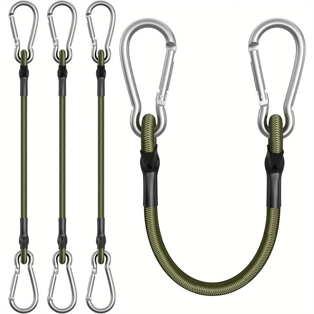 4 Heavy-Duty Rubber Belts with Metal Hooks, 13.78inch - Durable Black and Green, Perfect for Camping, Goods, Bicycles, Outdoor Tents, Luggage Racks, Camping Style Equipment |   Durable Rubber Strap |   Metal Hook Strap