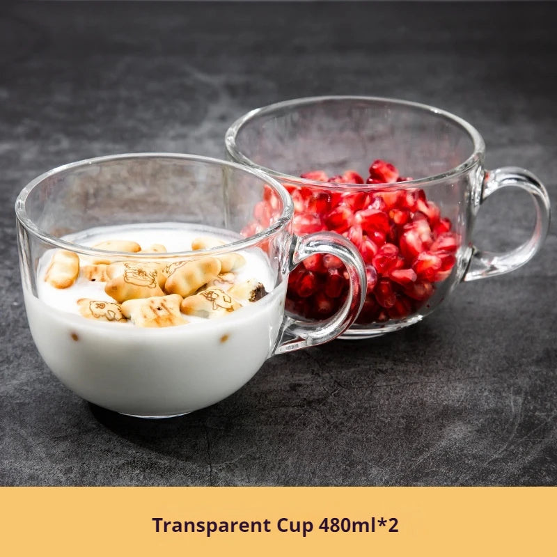 480ml Transparent Creative Glass Coffee Tea Mug Drinks Dessert Breakfast Milk Cup Glass Mugs Handle Drinkware With Cup Lid Spoon