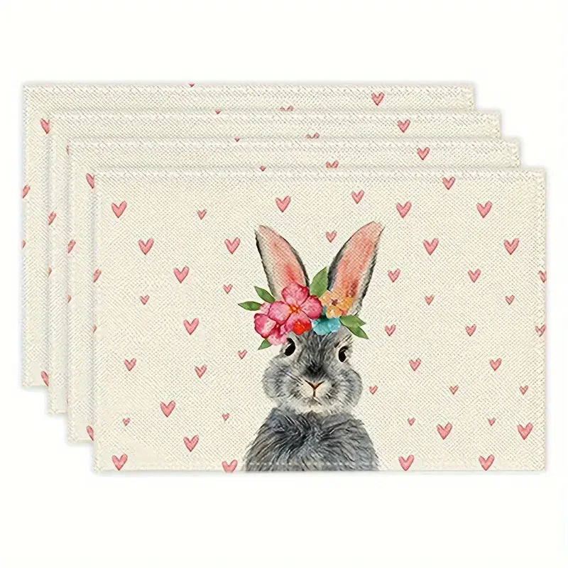 1Pc Easter Placemats Linen Rabbit Bunny Egg Dining Table Mats Placemat Spring Holiday Happy Easter Decoration for Home Kitchen