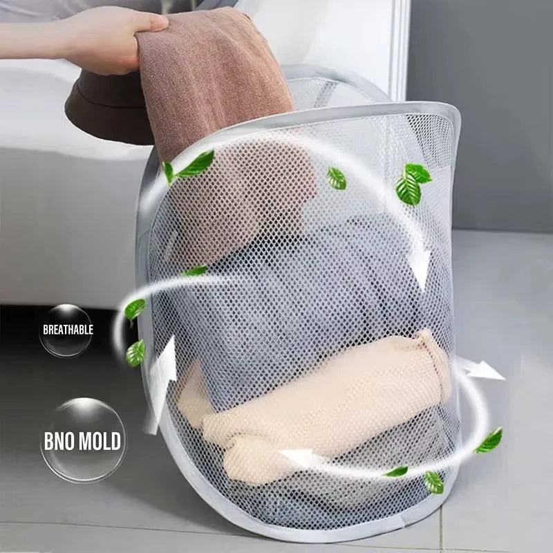 Wall Hanging Dirty Clothes Storage Basket Bathroom Foldable Clothes Baskets Dirty Clothes Net Pocket Laundry Organzier Mesh Bag