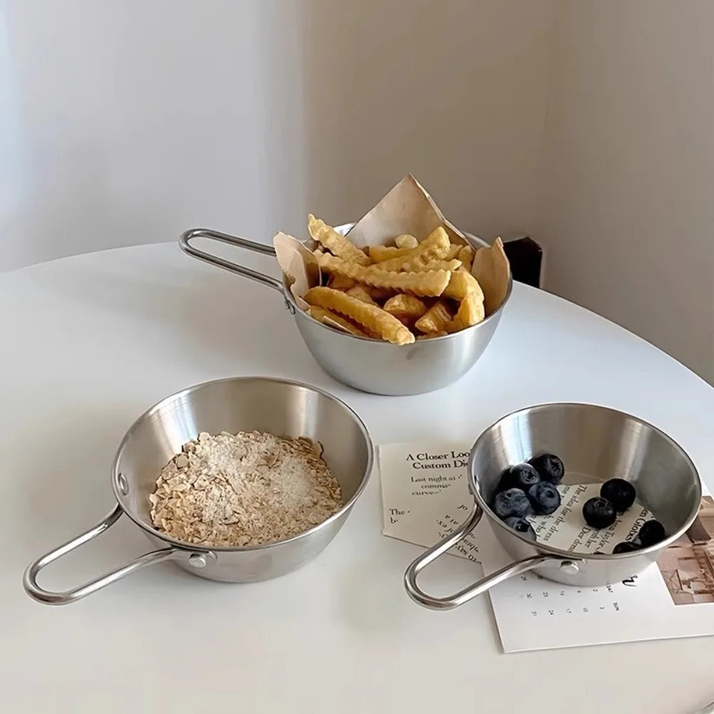 Thickened Stainless Steel Seasoning Bowl with Handle for Household Snacks Fruit Salad Hot Pot Dipping Bowl