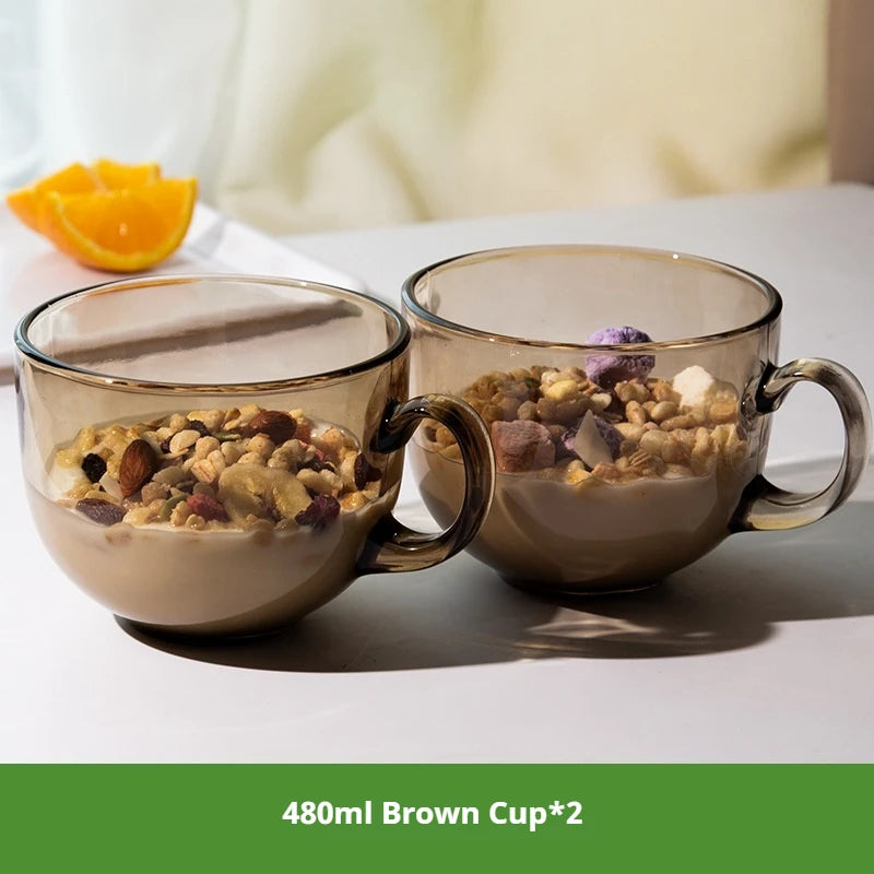 480ml Transparent Creative Glass Coffee Tea Mug Drinks Dessert Breakfast Milk Cup Glass Mugs Handle Drinkware With Cup Lid Spoon