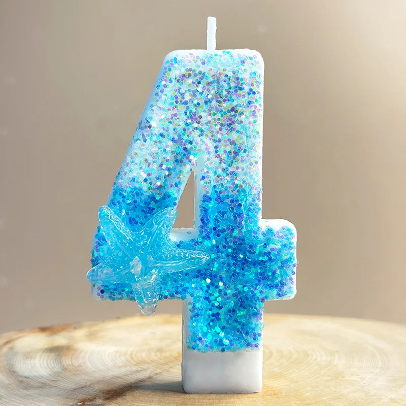 4x7.5cm Gradient Blue Starfish Digital Candle Cake 0-9 Birthday Candle Party Party Birthday Atmosphere Decoration