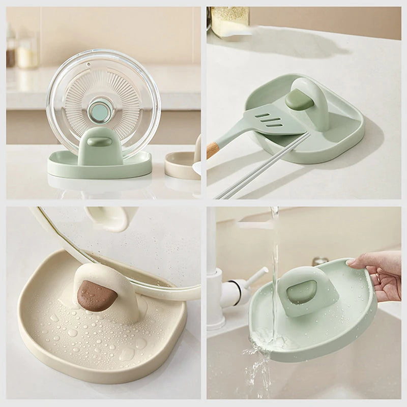 1pc Multifunctional Plastic Kitchen Countertop Storage Rack Household Soup Spoon Pot Cover Storage Rack