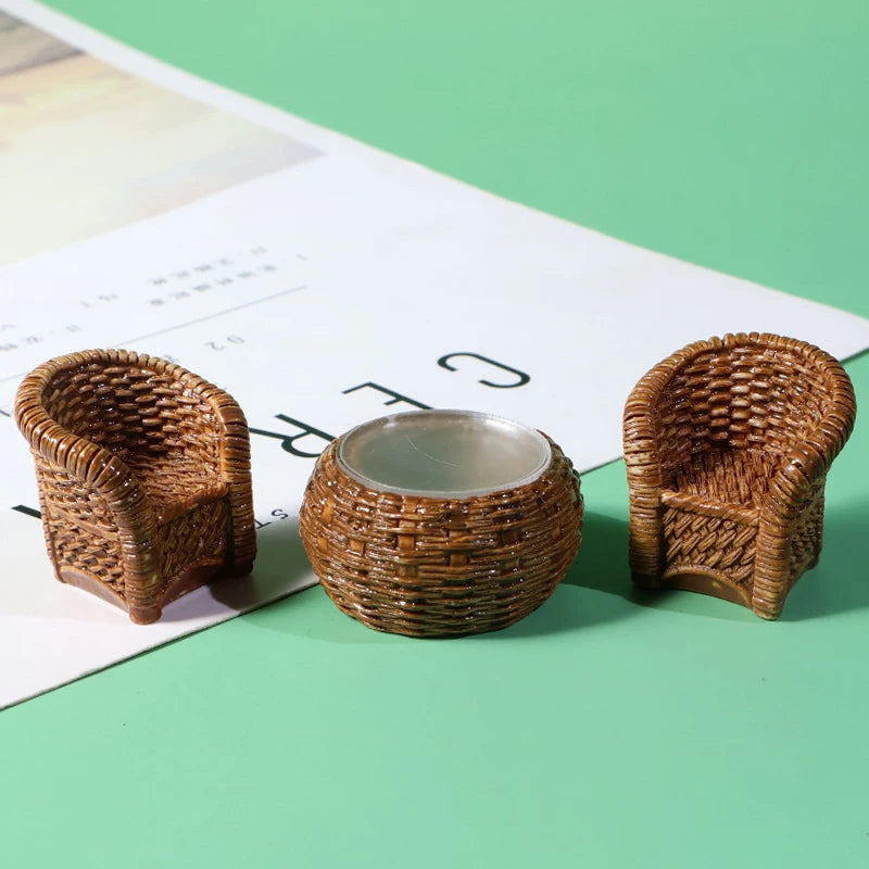 2Pcs/3Pcs Dollhouse Mini Furniture Model Simulation Fish Basket Basket Chair Table Shooting Scene Props