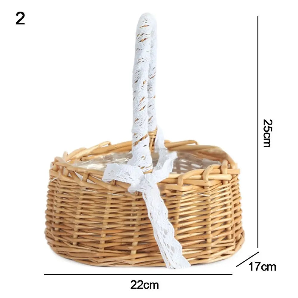 Willow Rattan Flower Girl Baskets Sturdy Yellow Flower Arrangement Basket Woven Basket Handmade Wicker Half Moon Baskets Wedding
