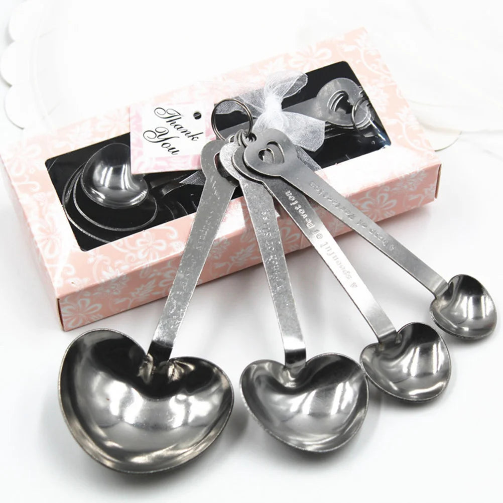 4pcs Stainless Steel Measuring Spoons Set Heart Shape Kitchen Tools For Baking Cooking Powder Spice Storage Stackable Rustproof