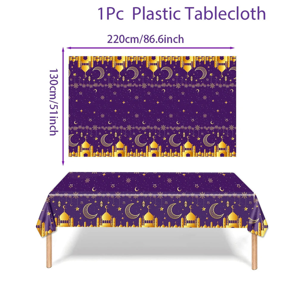 Eid Mubarak Tablecloths Ramadan Decoration for Home 2025 Islamic Muslim Party Decor Ramadan Tableware Supplies Eid Al Adha Gift