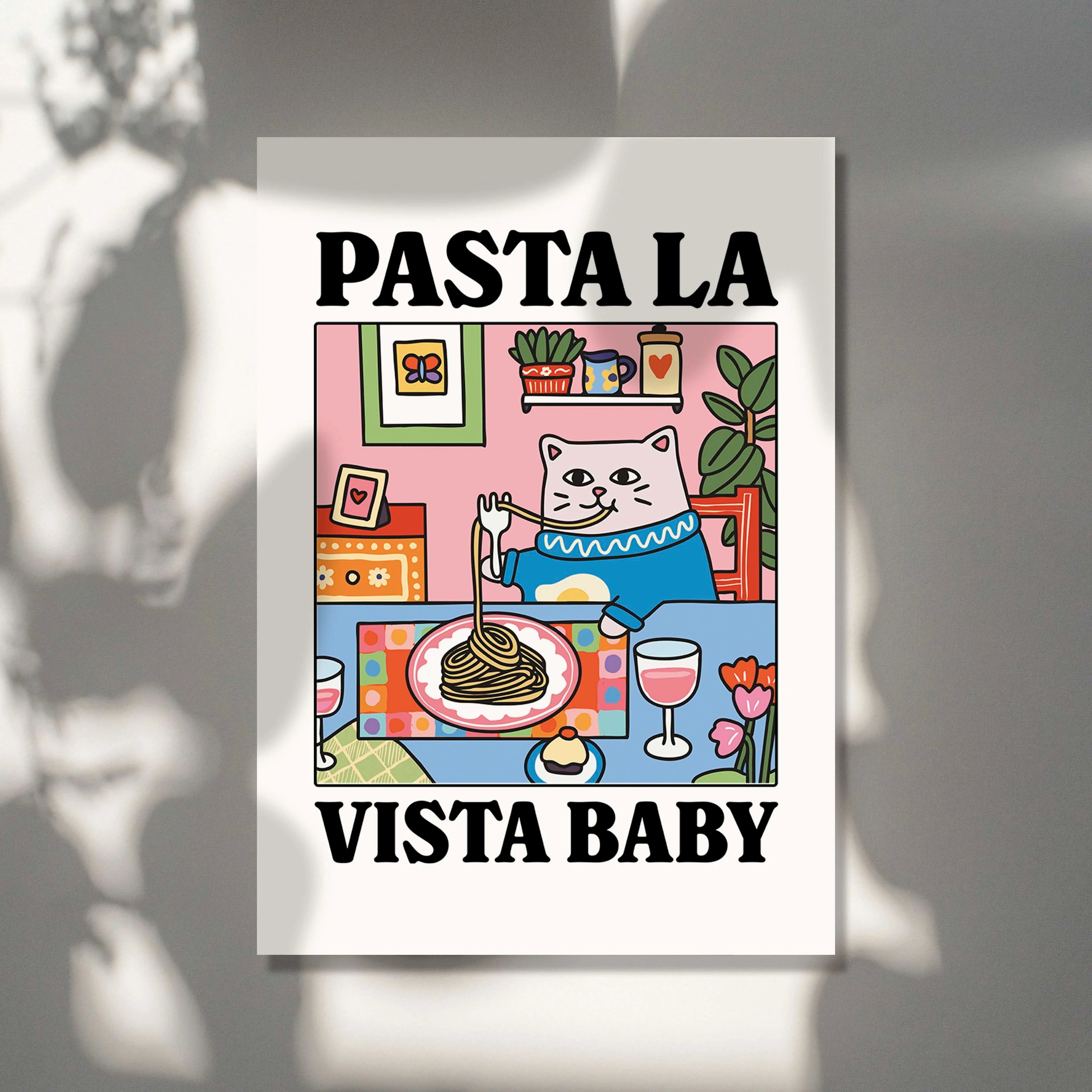 Pasta La Vista Baby Cartoon Cat Wall Art Prints Canvas Painting Poster Picture For Living Children Room Home Decor Gift