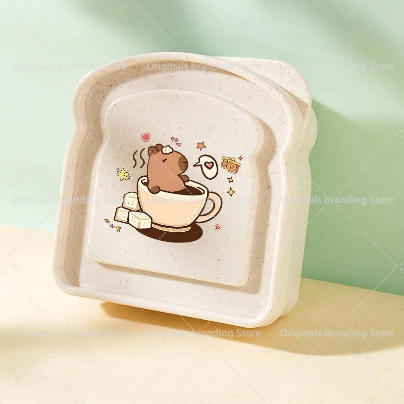 Capybara Portable Lunch Box Sandwich Silicone Toast Shaped Bento Box with Lid Office School Outdoor Lunch Food Container Gift