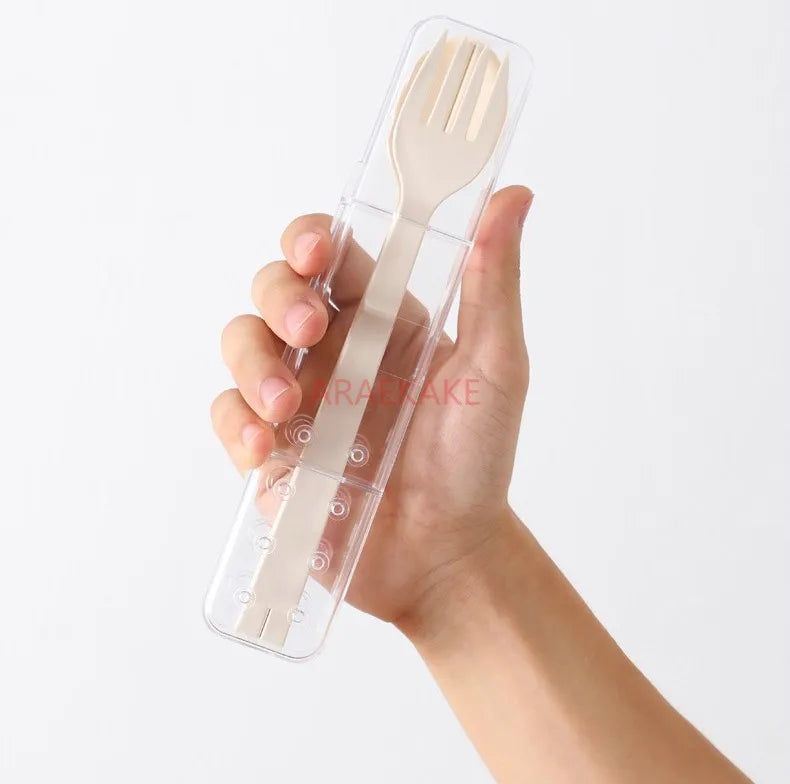 Portable cutlery box creative block chopsticks spoon fork set travel fresh and simple folding three piece set