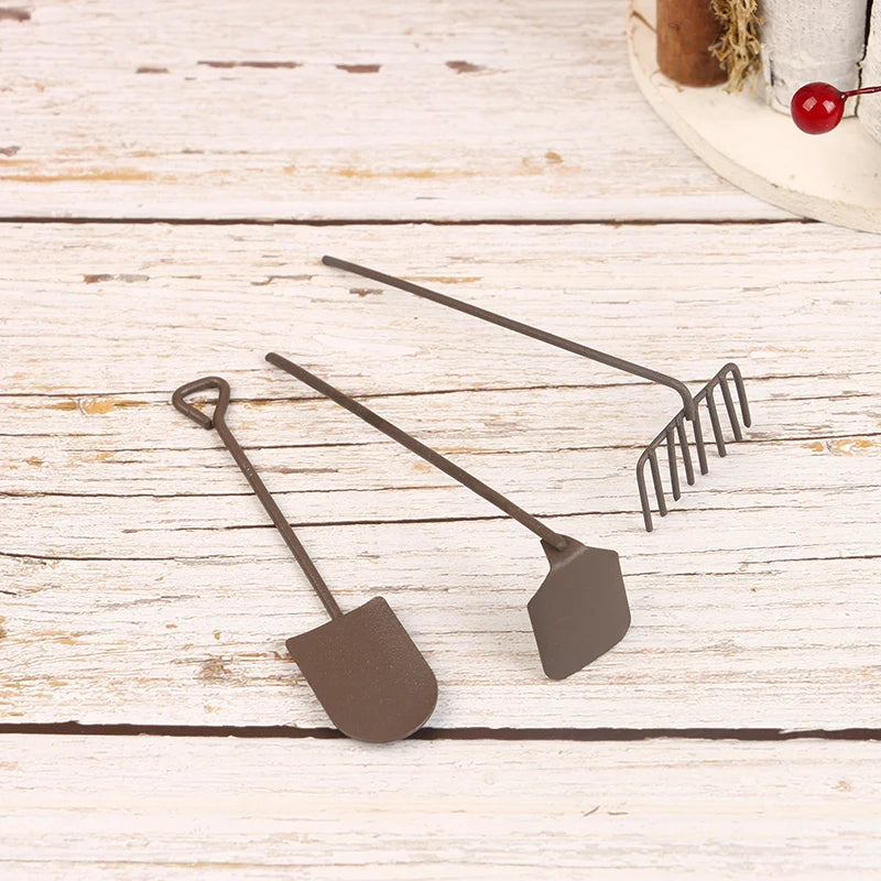 1/12 Dollhouse Simulation Garden Tools Kit Dollhouse Shovel Rake Hoe Cart Farm Tool Ornaments Dolls House Accessories