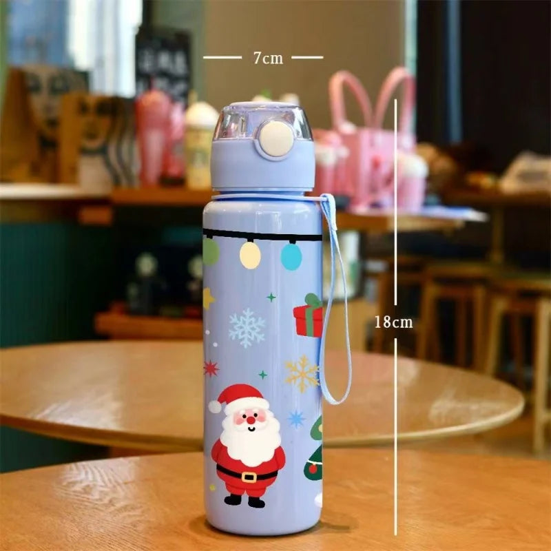 3D Print Christmas Water Bottle with Cute Santa Reindeer Design 700ML Cartoon Cute High Appearance Plastic Water Cup,Leak-Proof
