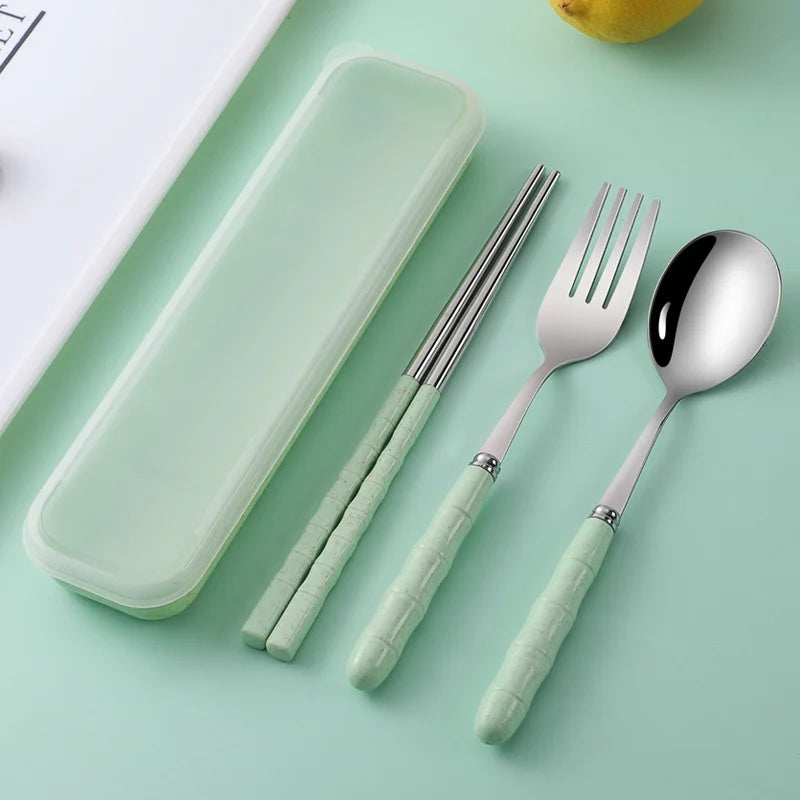 3pcs/set  Portable Good-looking Cutlery Set Student Outdoor Picnic Multipurpose Fork Spoon Chopstick Cutlery Set Cubiertos