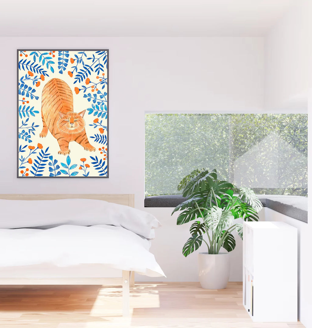 Ginger cat wall art, Floral art print, Orange cat painting, Kitten illustration, Animal artwork, Nursery prints, Flowers wall de