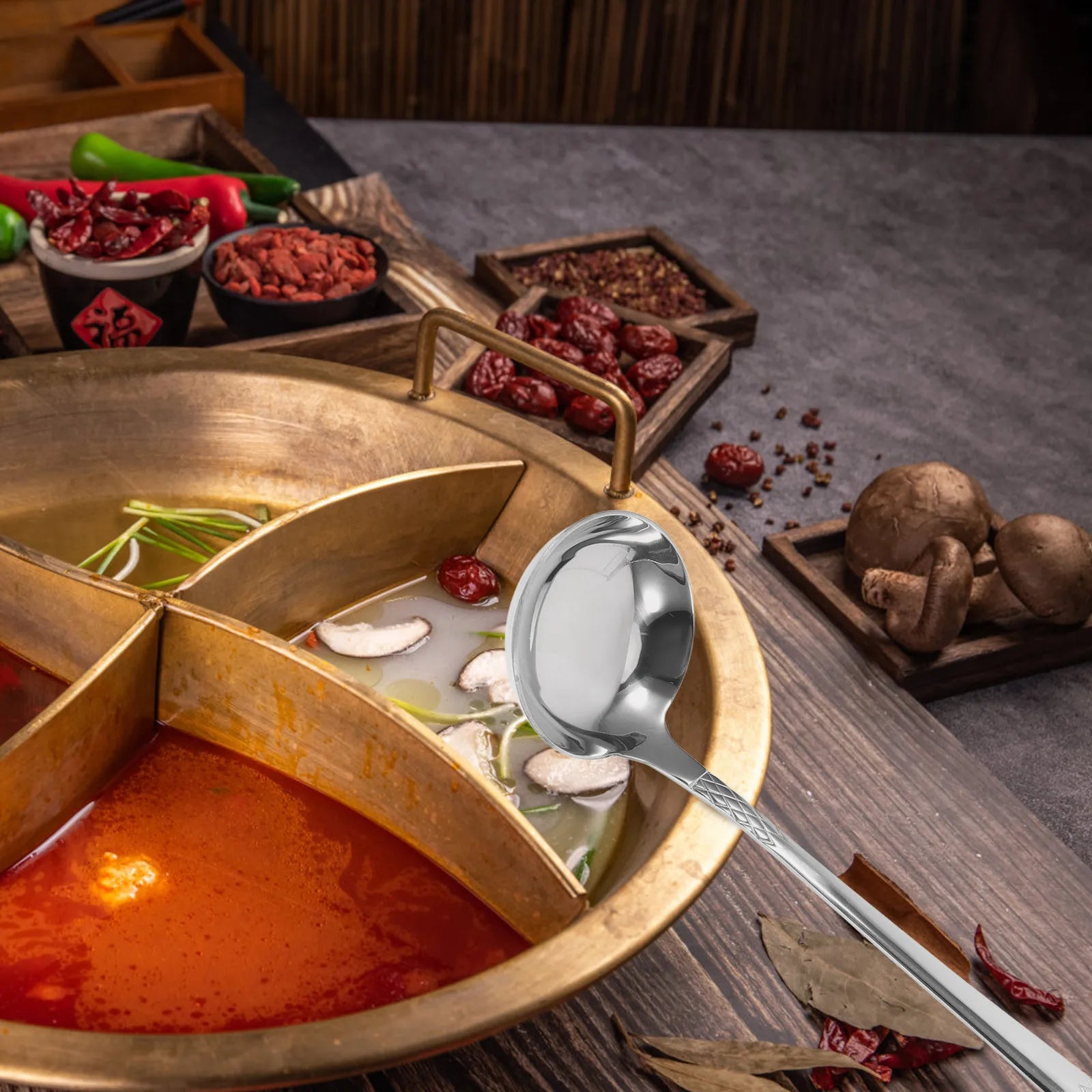 Stainless Steel Soup Spoon Thickened Sauce Ladle Multifunctional Hot Pot Cooking Serving Kitchen Tool Elegant Appearance