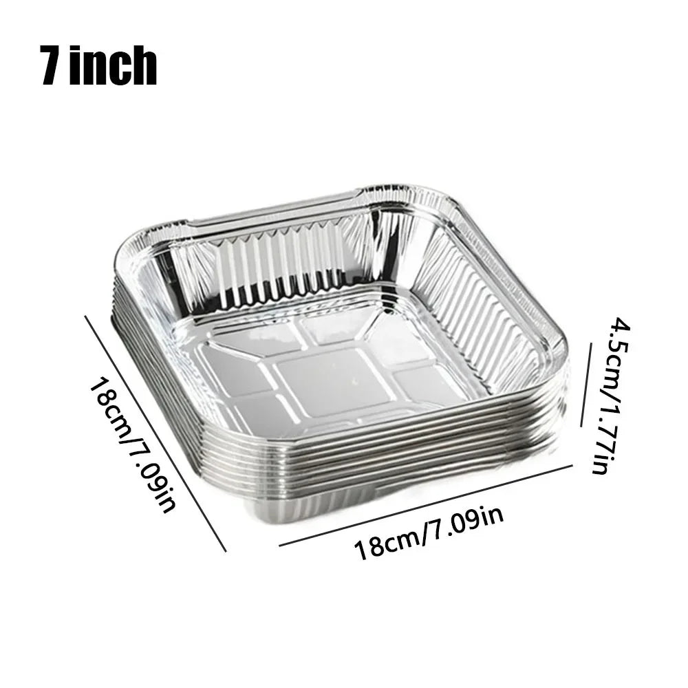 2025 10Pcs 6/7/8 Inch Food Tin Foil Tray Reusable Non-stick Aluminum Foil Box Oil-resistant Oven BBQ Baking Tools Air Fryer Tray