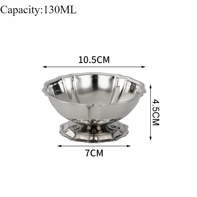 Ice Cream Cup Stainless Steel 304 Serving Dessert Bowl Cups Sauce Bowls Mini Round Footed Yogurt Snack Candy Cup for Salad Fruit