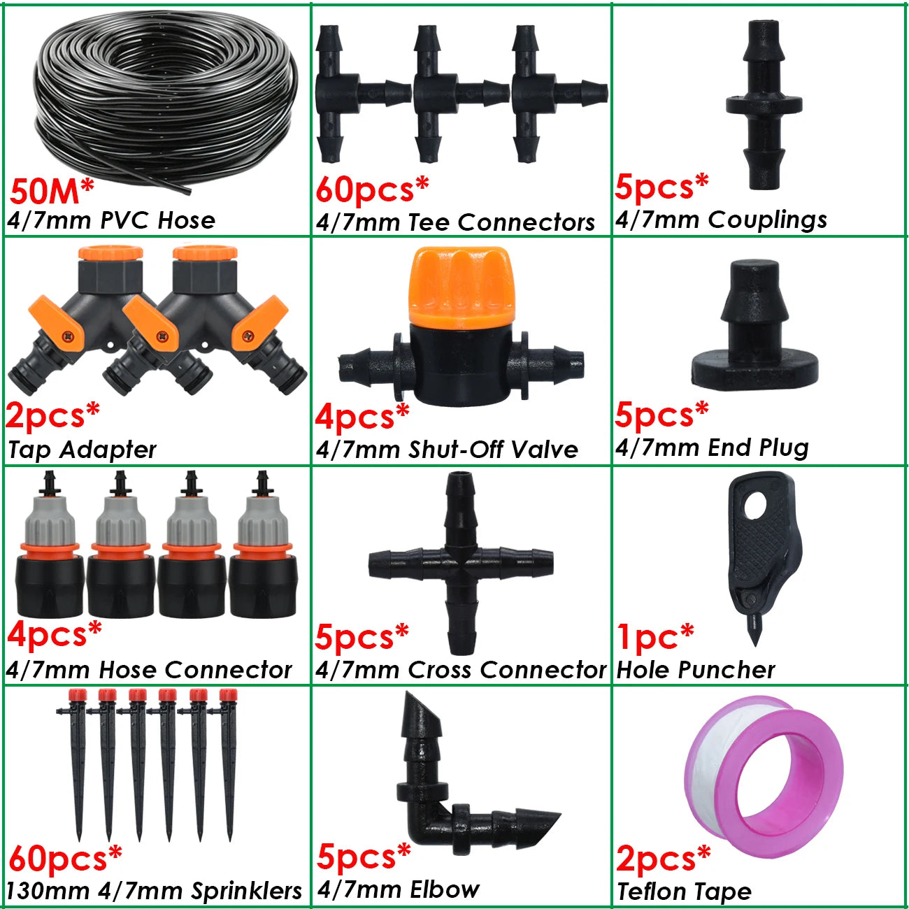 KESLA 1/4'' Hose Garden Micro Drip Irrigation Automatic Watering System Kit 13CM Sprinkler for Pot Flowers Vegetables Greenhouse