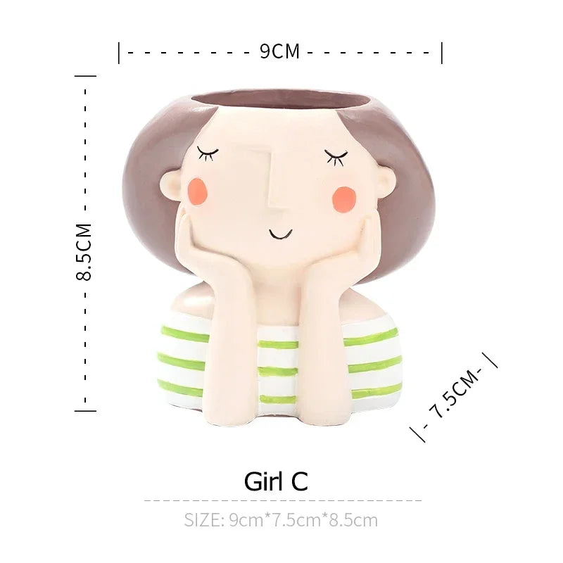 Lovely Girl Flower Pot for Succulent Cactus, Girls Portrait Planter Fairy Garden Pots Home Decor Desktop Figurines Ornament