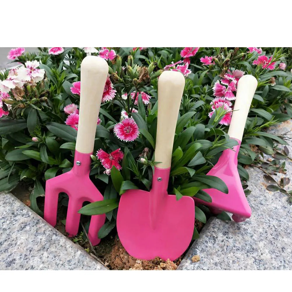 Children Gardening Tools Kids Watering Can Shovel Wooden Handle Safe Cartoon Design Planting Garden Tool Set