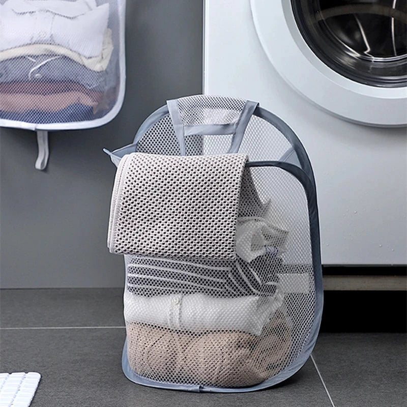 Large Hanging Laundry Basket Storage Bag Foldable Organizer For Dirty Clothes Meshcloth Multi-pocket Clothing Toy Storage Home