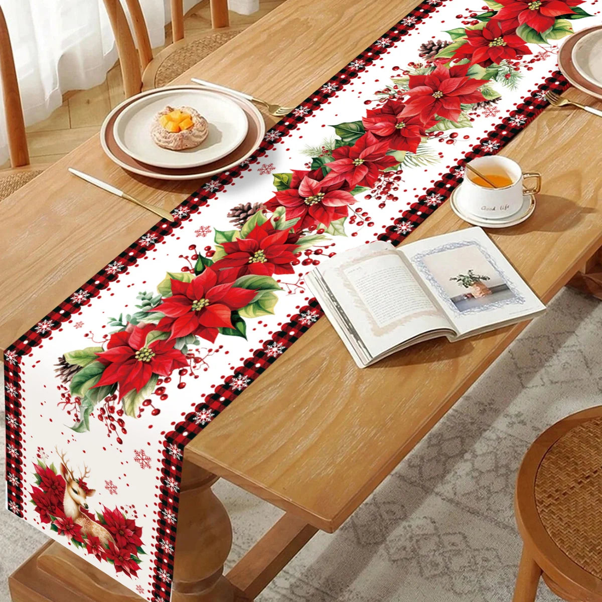 Christmas Linen Table Runner Merry Christmas Decoration for Home 2024 Table Cover Xmas Ornament Navidad Natal New Year Gift 2025