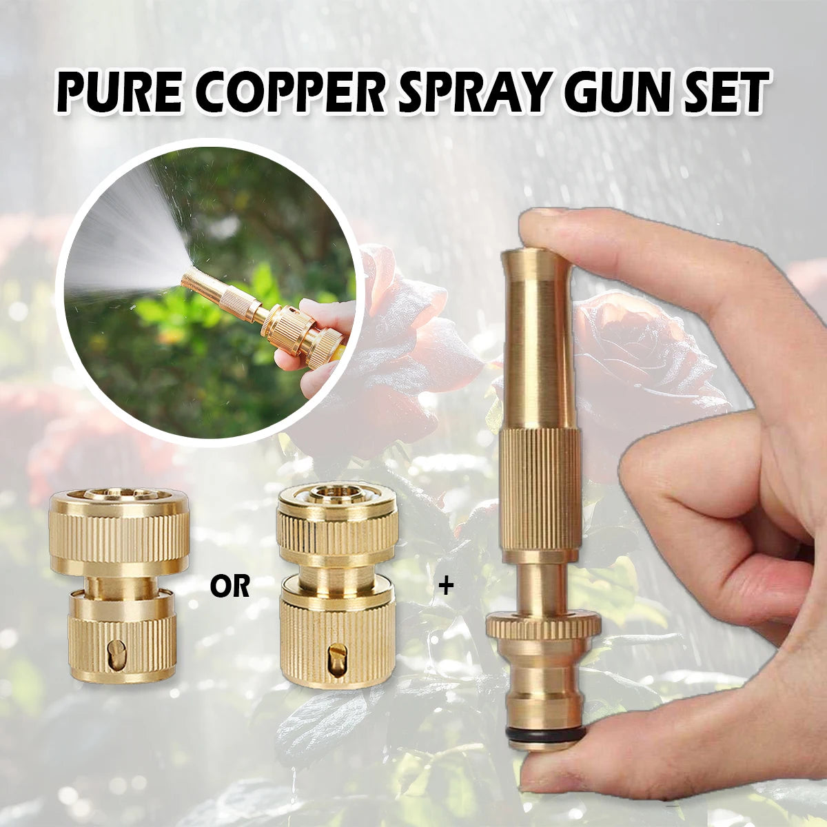 High-Pressure Spray Gun, Alloy Direct Spray Gun Set, Copper Garden Hose Nozzle with Quick Connect Kit for Washing & Watering