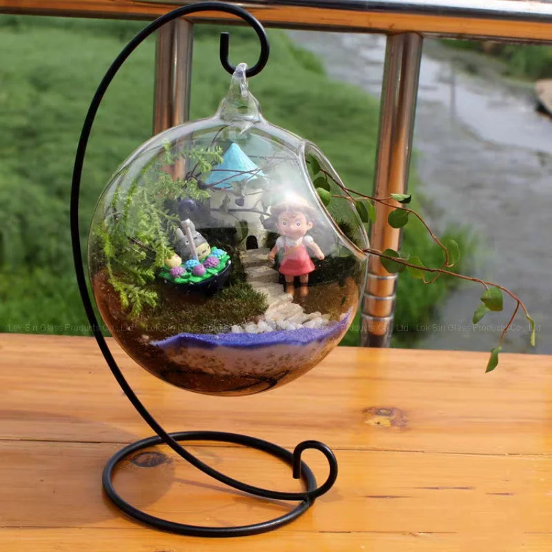 6/8/10cm Mini Hanging Glass Candle Holder Hollow Ball Opening Indoor Hanging Ball Plant Vase for Wedding Party Tree Decoration