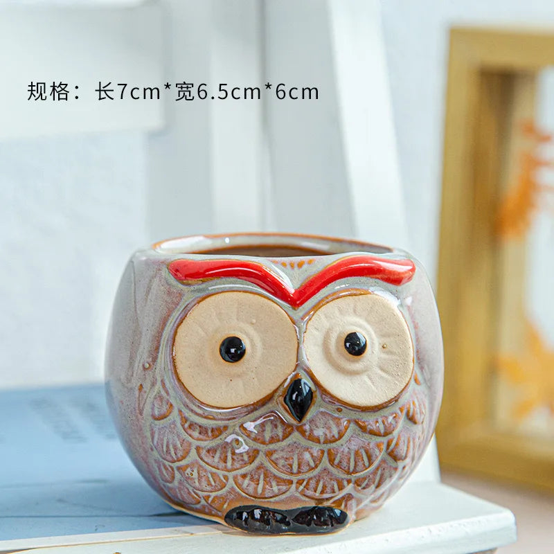 Cute Owl Ceramic Flower Pot Garden Office Decoration Succulent Animal Flowerpot Cactus Plants House Office Decoration Planters