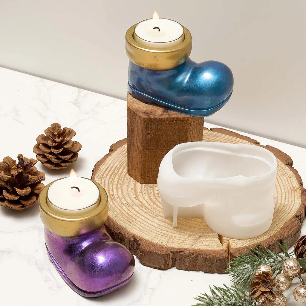 Christmas Boots Shoes Candle Holder Silicone Mold DIY Table Decoration Crystal Drop Glue Epoxy Resin Mold Christmas Craft Gifts