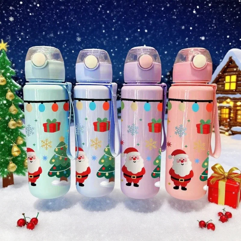 3D Print Christmas Water Bottle with Cute Santa Reindeer Design 700ML Cartoon Cute High Appearance Plastic Water Cup,Leak-Proof