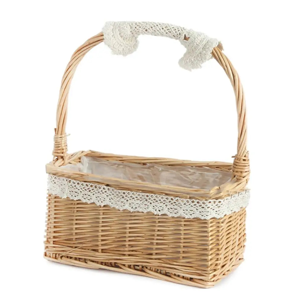 Willow Rattan Flower Girl Baskets Sturdy Yellow Flower Arrangement Basket Woven Basket Handmade Wicker Half Moon Baskets Wedding