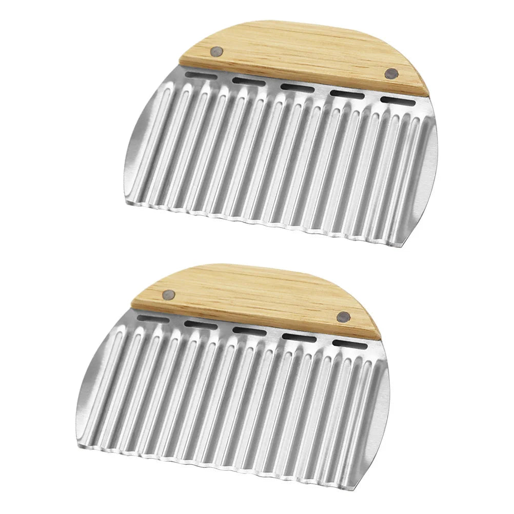 2 pcs Stainless Steel Potato Cutter Crinkle Slicer Wave Vegetable Chopper Kitchen Gadgets For Onion Cutting Wooden