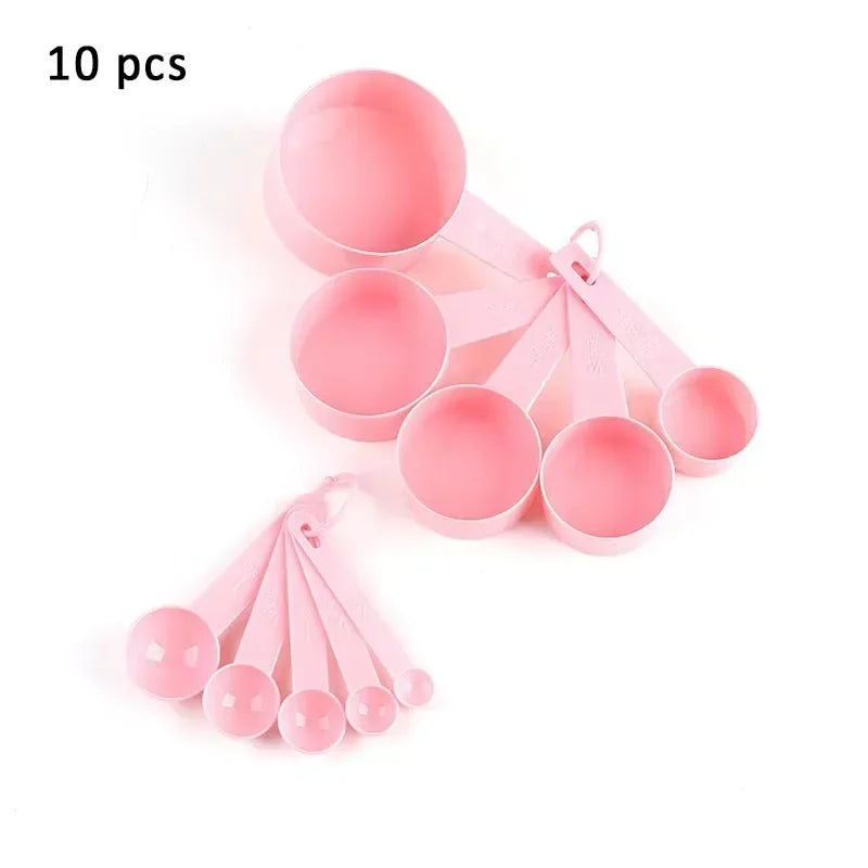 10Pcs/Set Cups Spoons Set Pure Color Measuring Tools PP Plastic Kitchen Accessories Portable Stackable Combination