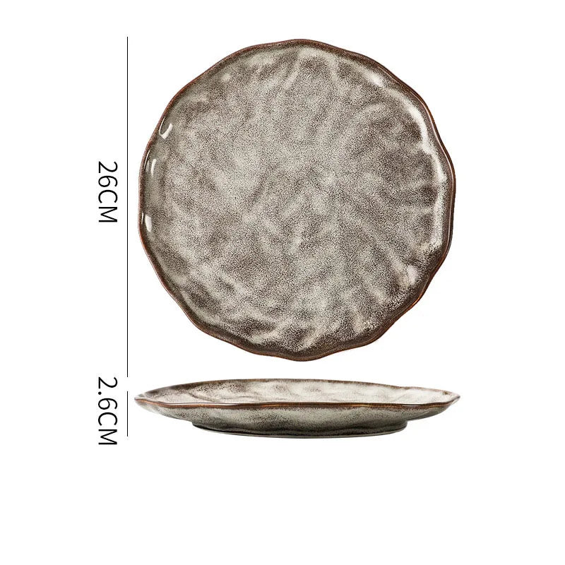 Creative Ceramic Plate Set French Irregular Decor Fruit Salad Dish Modern Hammer Texture Desktop Dinner Set Plates and Dishes
