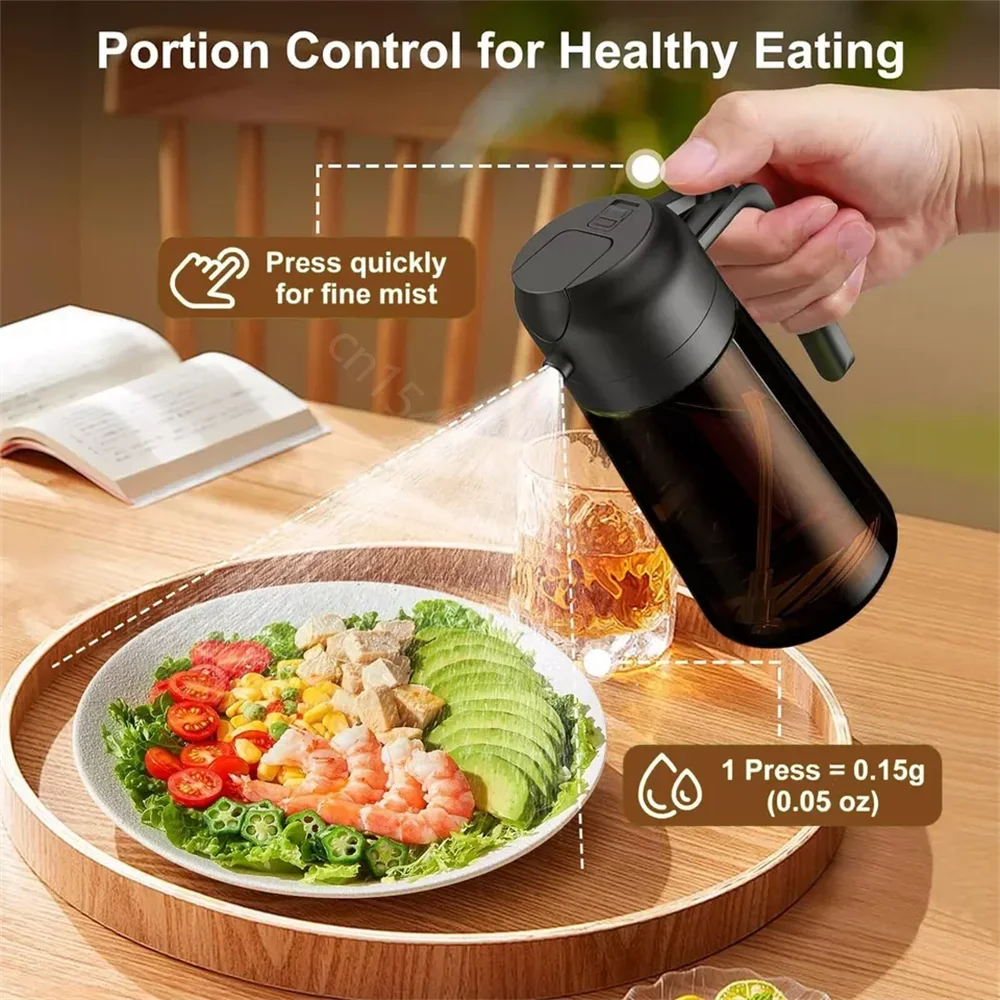 16oz/470ml 2-in-1 Brown Glass Oil Dispenser Sprayer Leakproof Olive Oil Sprayer Bottle for Cooking Air Fryer BBQ Baking Salad