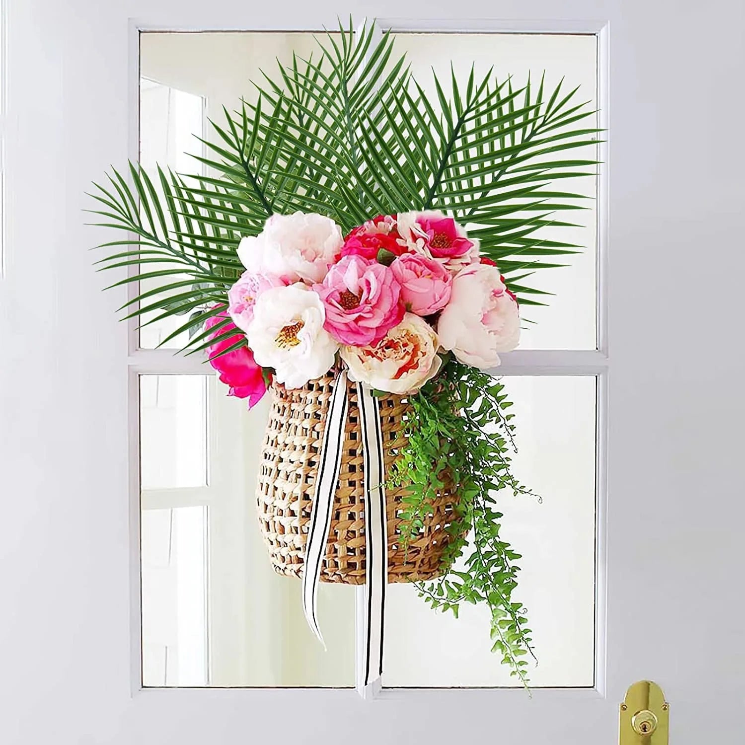 5pcs Golden Artificial Palm Leaves Fake Tropical Plants Faux Flowers For Indoor Outdoor Home DIY Vase Filler Wedding Party Deco