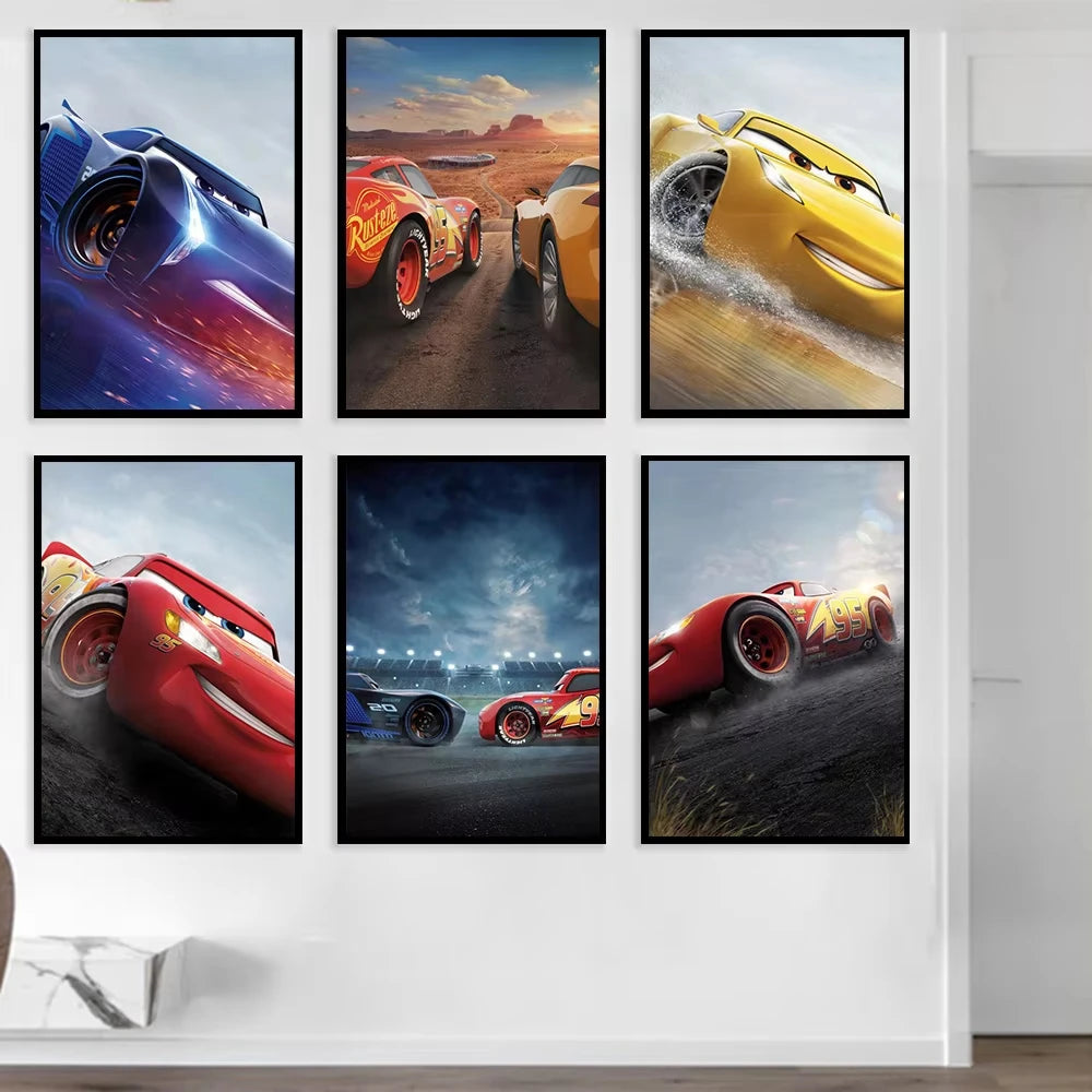 MINISO Kids Cartoon Speed Car Disney Home Living Room Bedroom Decorative Wall Art Anime Posters Mural Wall Art Canvas HD Prints