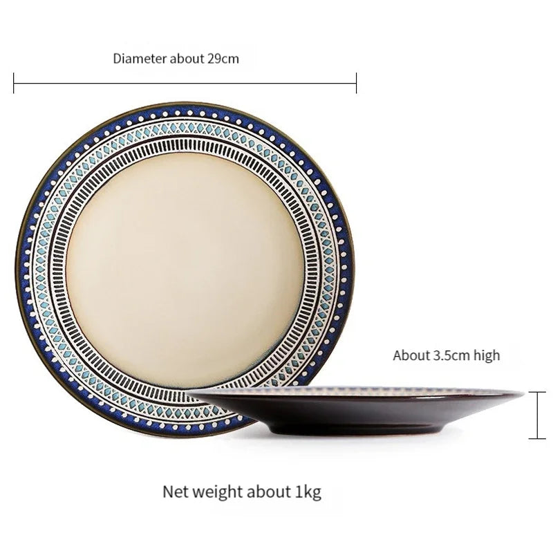 Moroccan Ceramic Tableware Set Bohemian plate set dinnerware Porcelain Round Bowl Oval Plate and mug