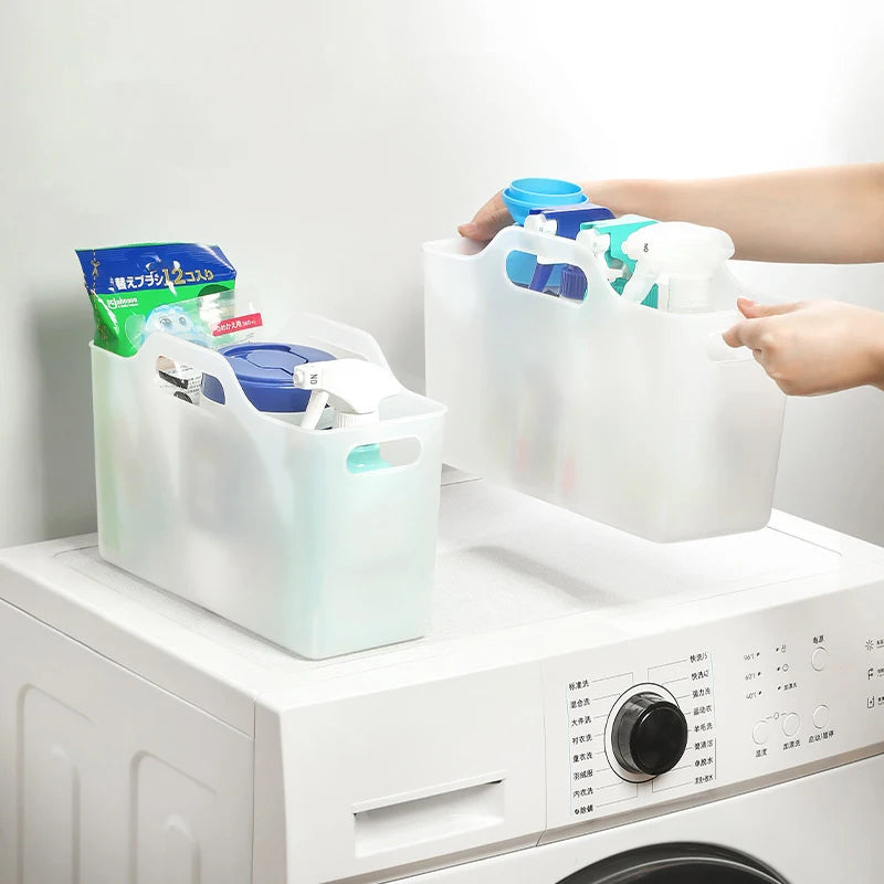 3Pcs With Handle Baskets, Multipurpose Storage Box, Ideal For Storing Cleaning Supplies Or Groceries In The Bathroom And Kitchen